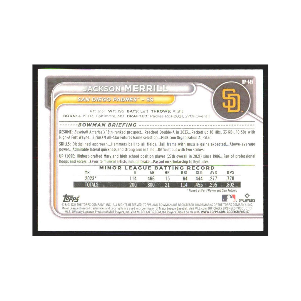 2024 Bowman Prospects Jackson Merrill Padres #BP-145