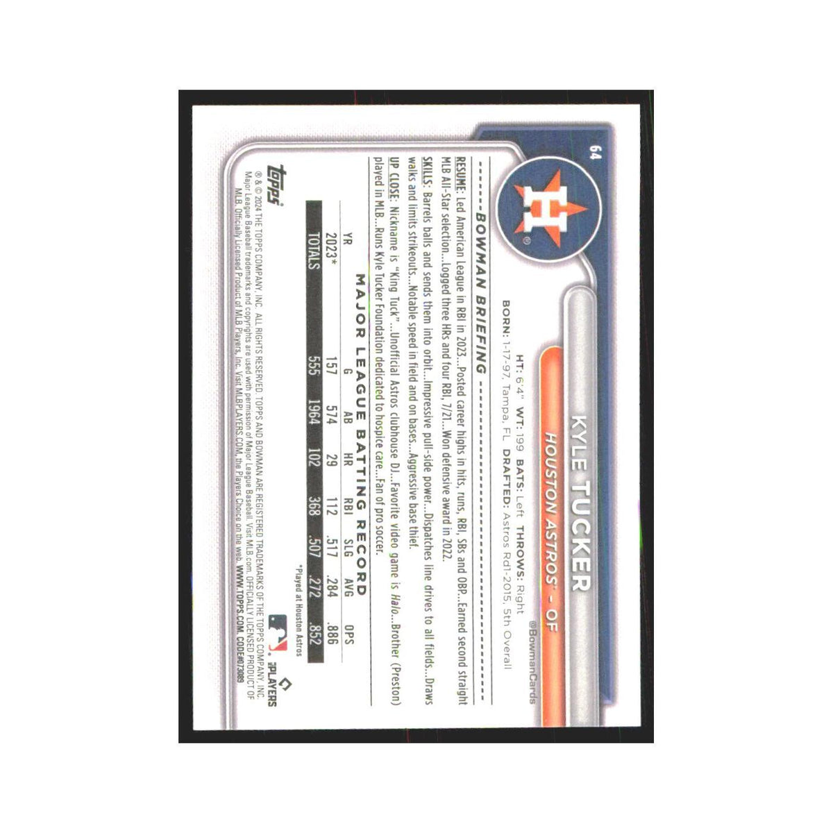 2024 Bowman Kyle Tucker Astros #64