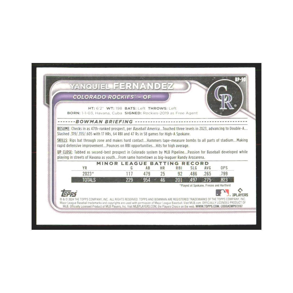 2024 Bowman Prospects Yanquiel Fernandez Rockies #BP-90