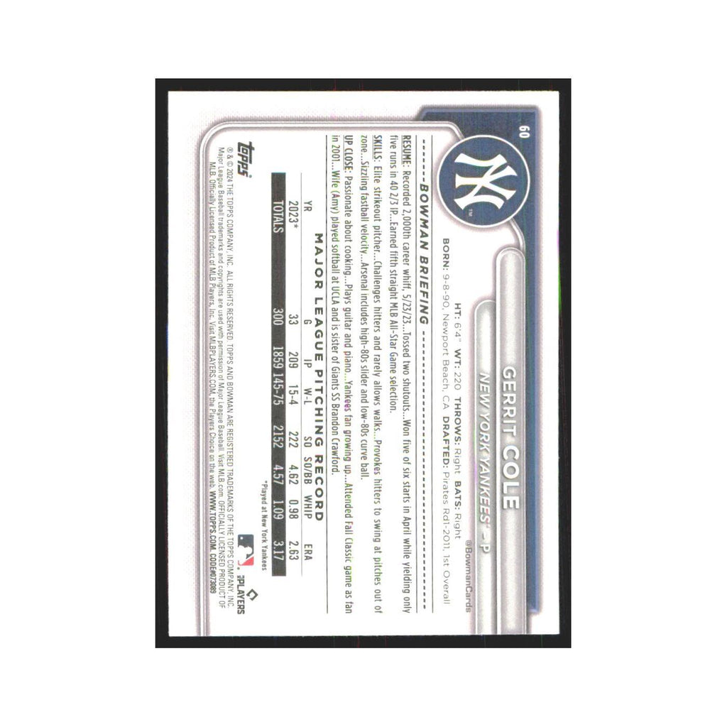2024 Bowman Gerrit Cole Yankees #60