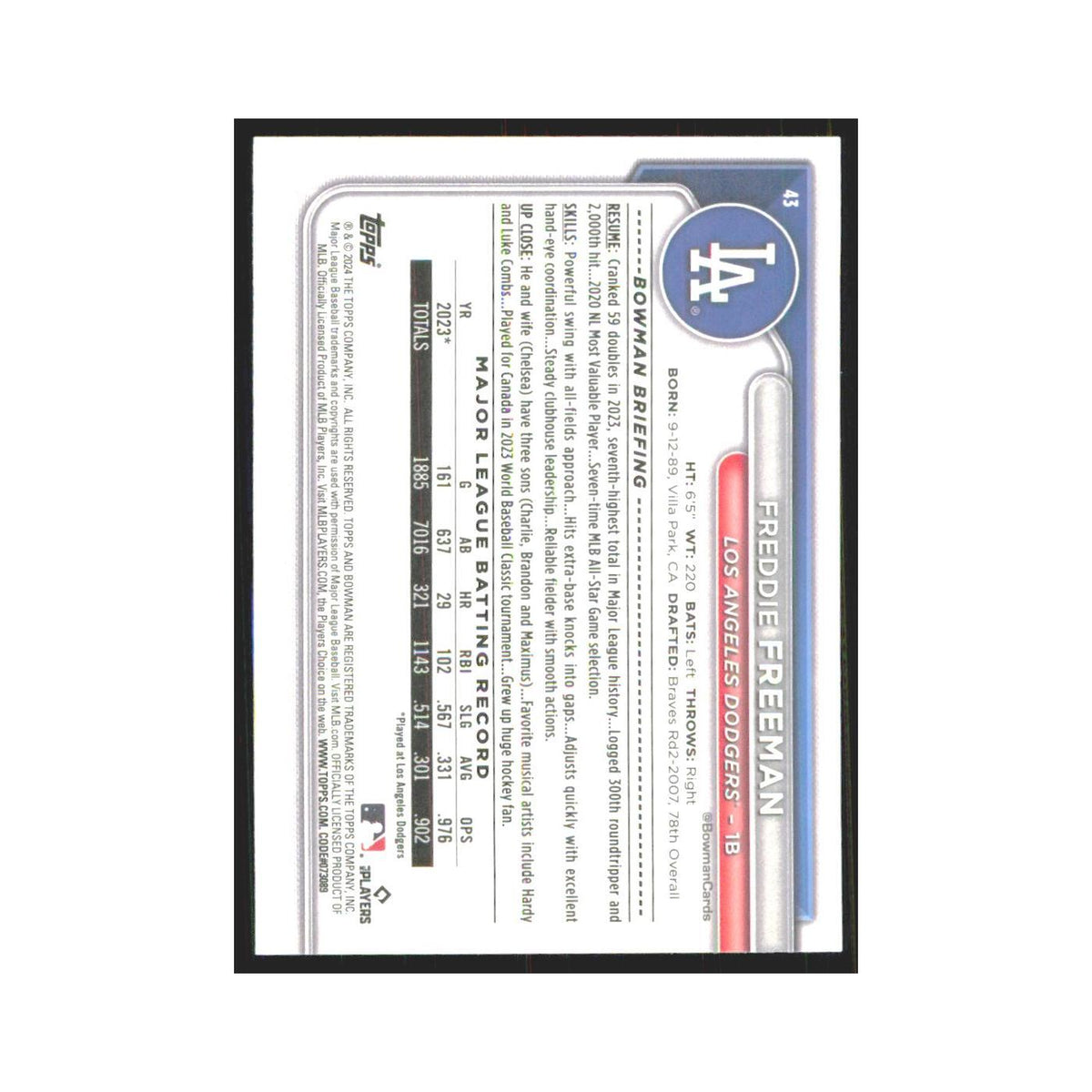 2024 Bowman Freddie Freeman Dodgers #9