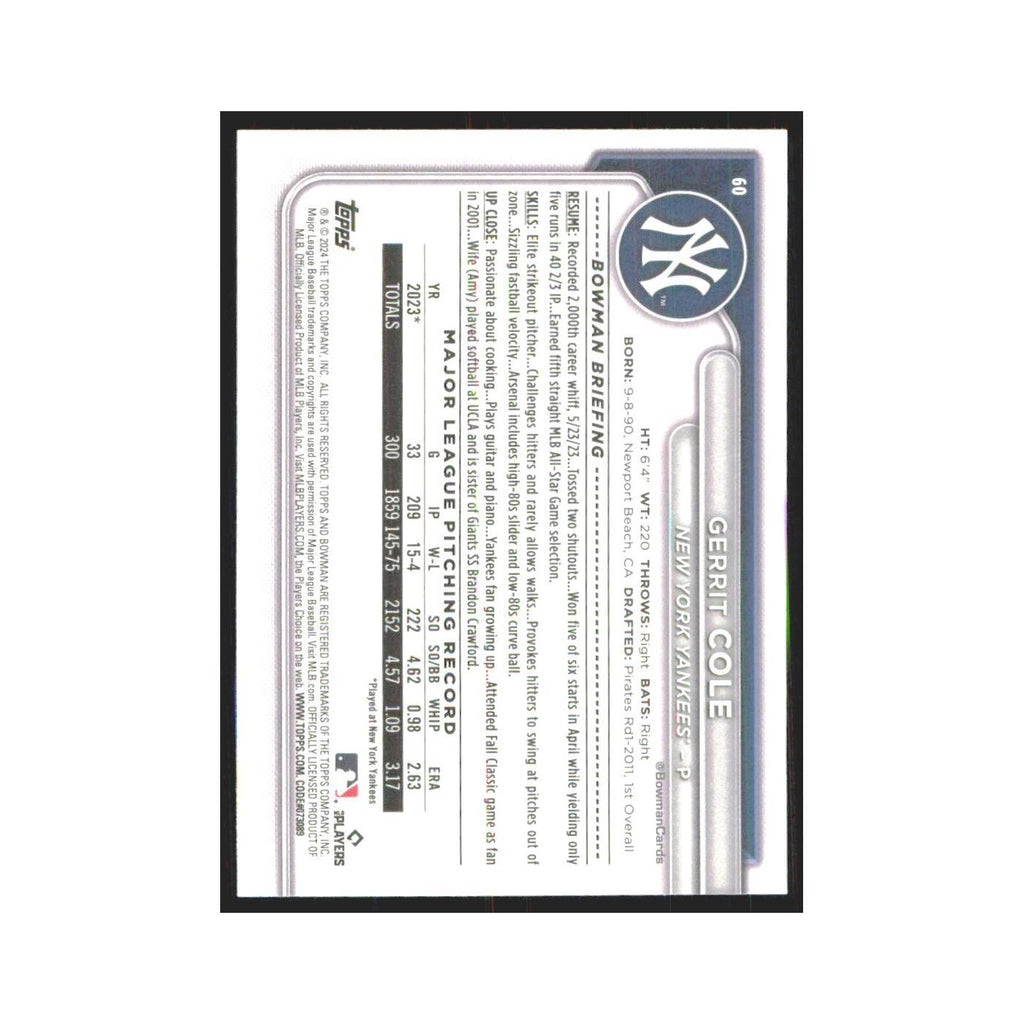 2024 Bowman Gerrit Cole Yankees #60