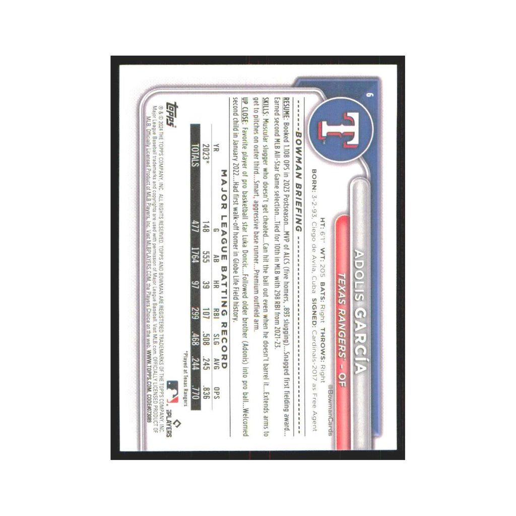 2024 Bowman Adolis Garcia Rangers #6