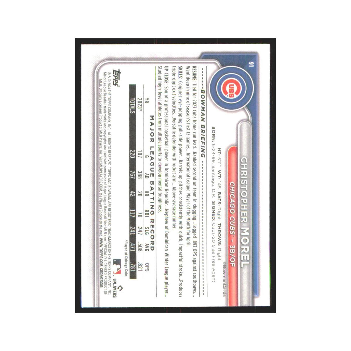 2024 Bowman Christopher Morel Cubs #91