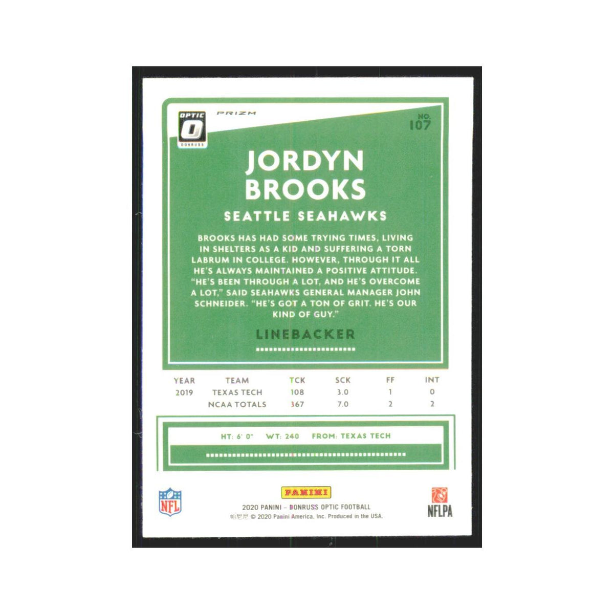 2020 Donruss Optic Silver Jordyn Brooks RC Seahawks #107