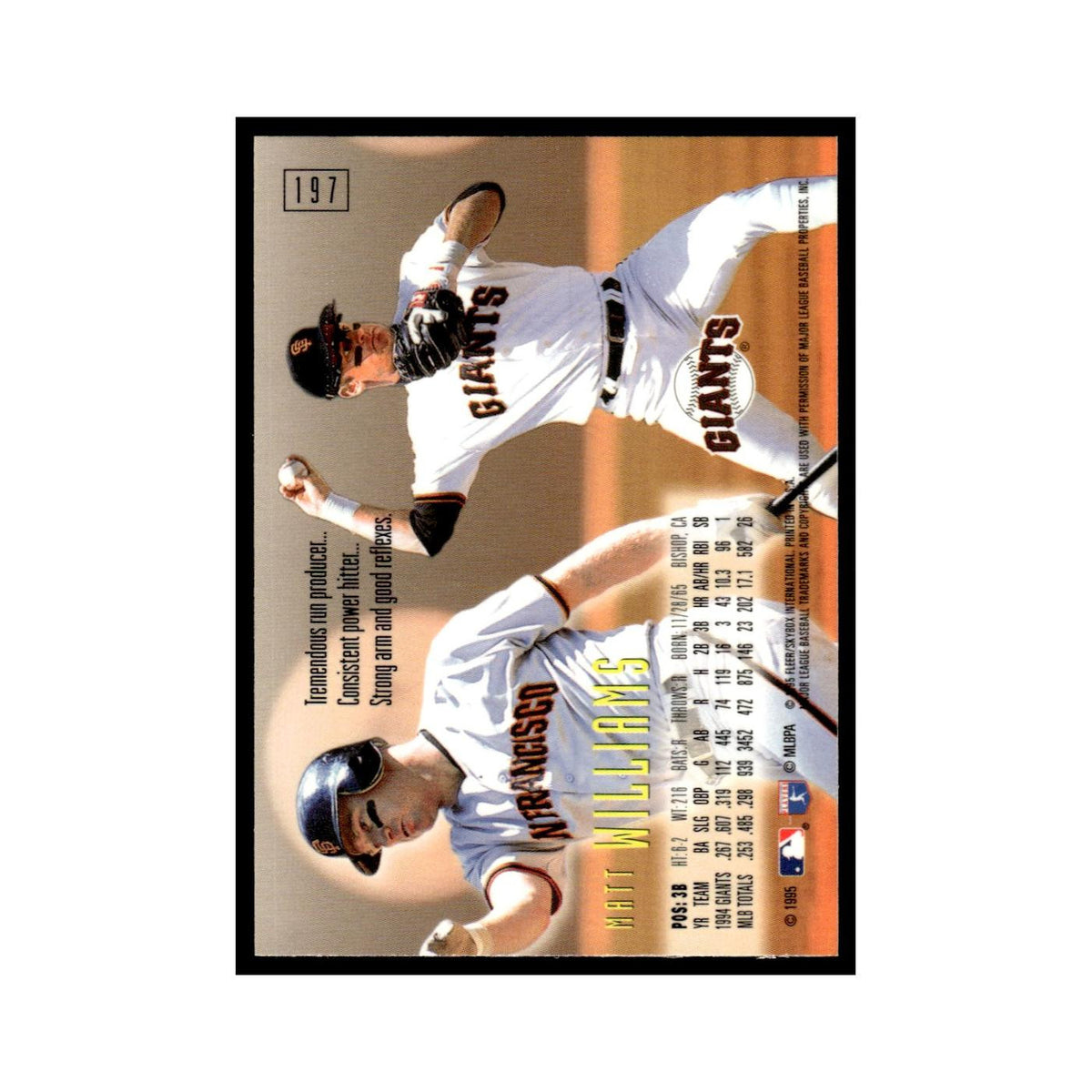 Matt Williams 1995 SkyBox E-Motion #197 San Francisco Giants Baseball Card NM