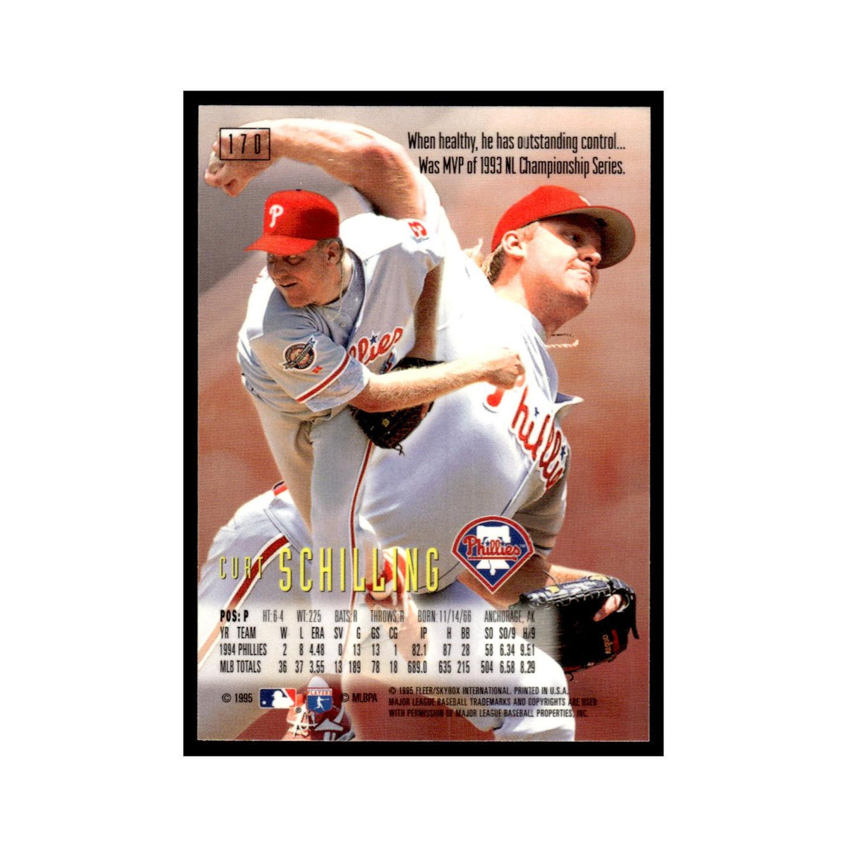 Curt Schilling 1995 SkyBox E-Motion #170 Philadelphia Phillies Baseball Card NM