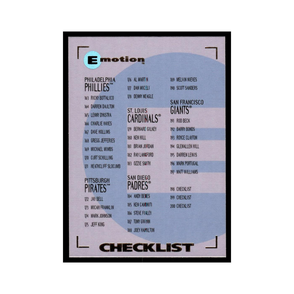 Checklist 1995 SkyBox E-Motion #200 Baseball Card NM