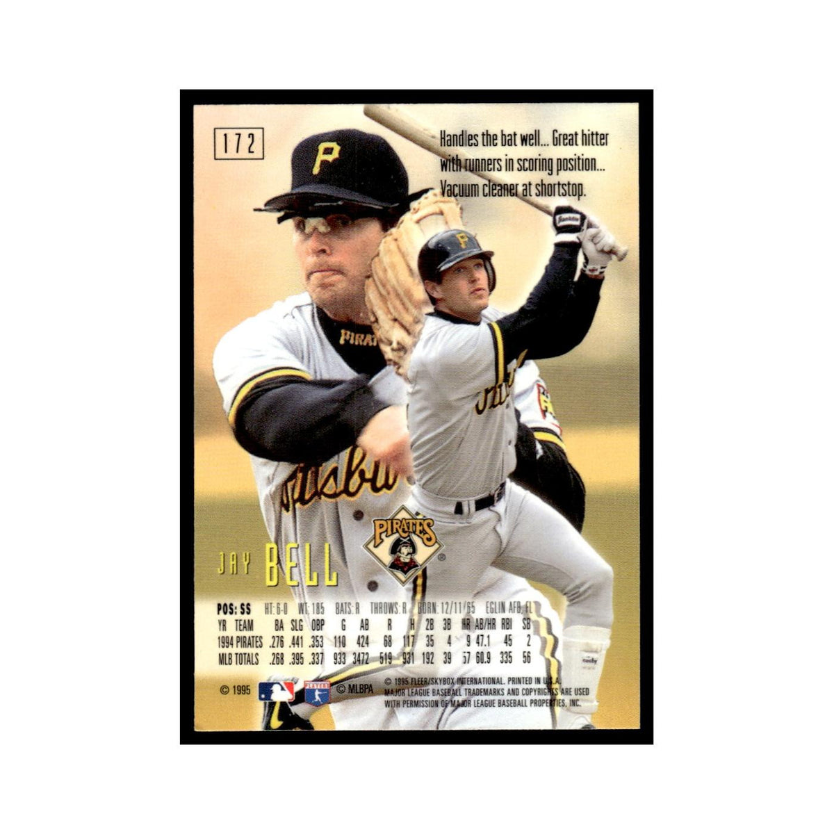 Jay Bell 1995 SkyBox E-Motion #172 Pittsburgh Pirates Baseball Card NM
