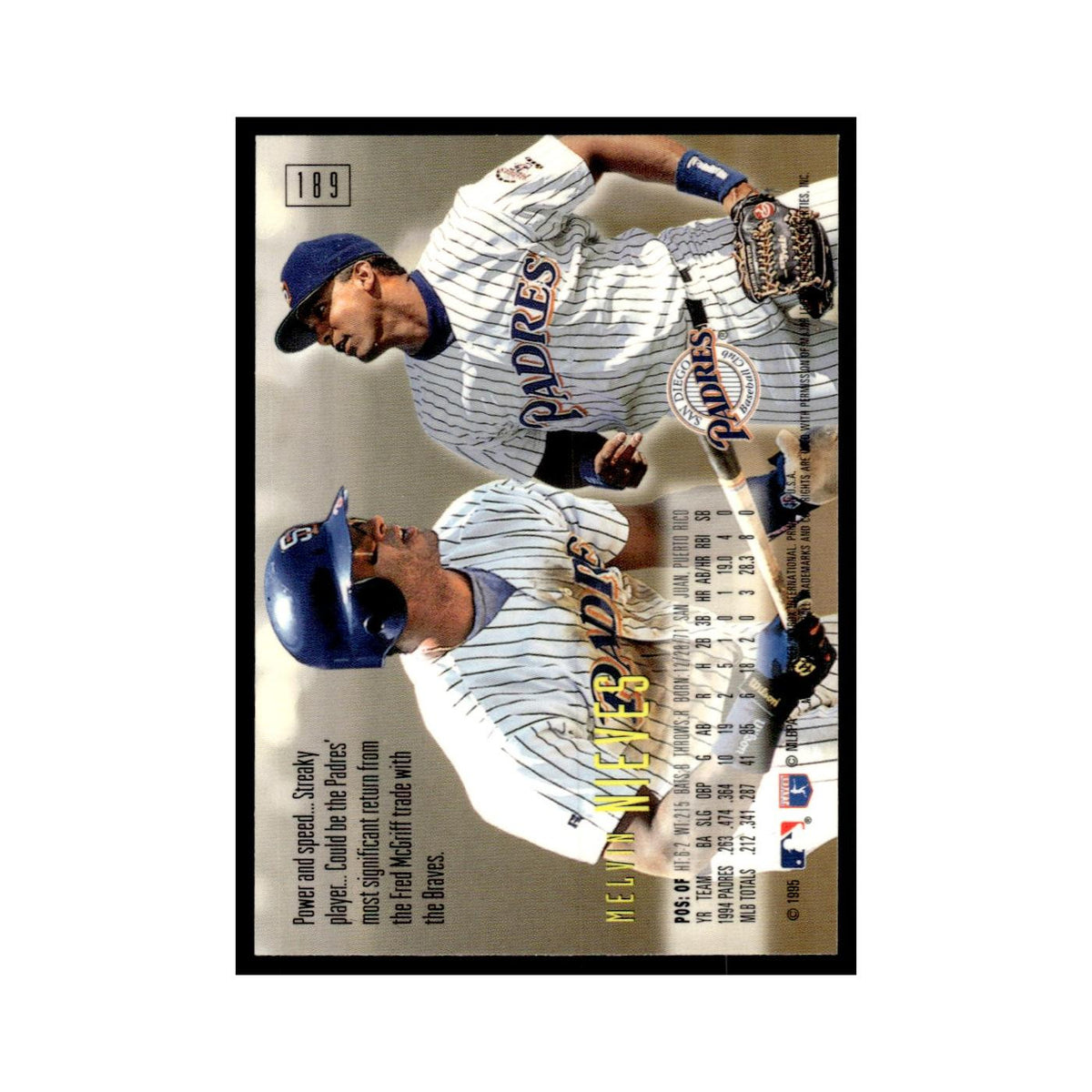 Melvin Nieves 1995 SkyBox E-Motion #189 San Diego Padres Baseball Card NM