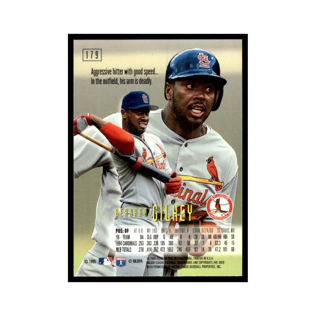 Bernard Gilkey 1995 SkyBox E-Motion #179 St. Louis Cardinals Baseball Card NM
