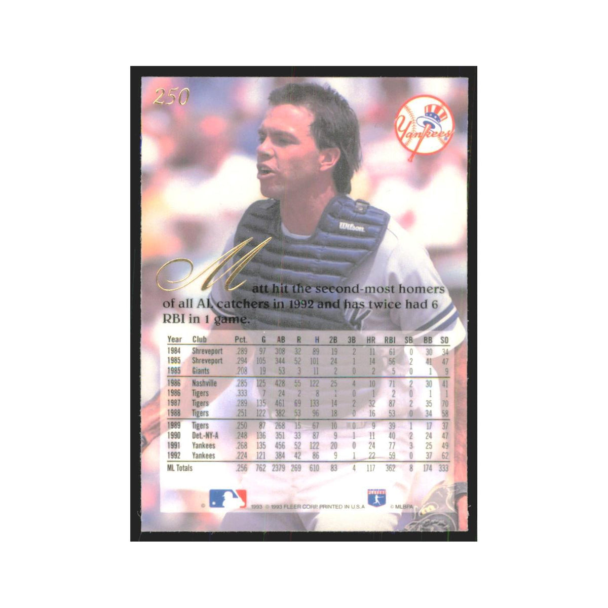 1993 Flair Matt Nokes Yankees #250