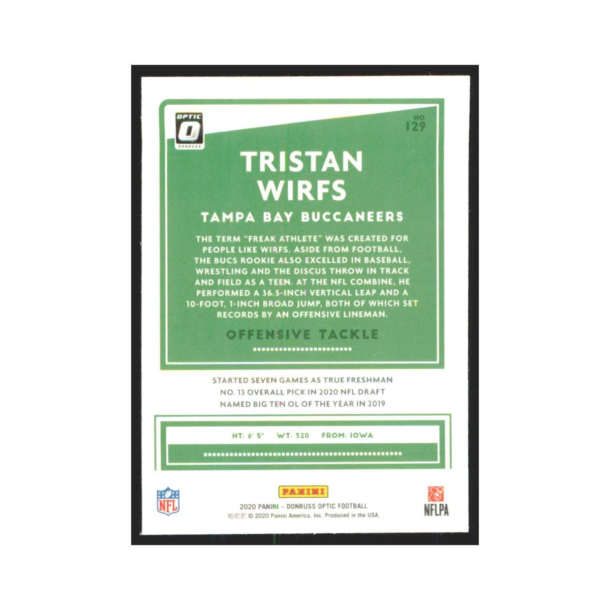 2020 Donruss Optic Tristan Wirfs RC Buccaneers #129