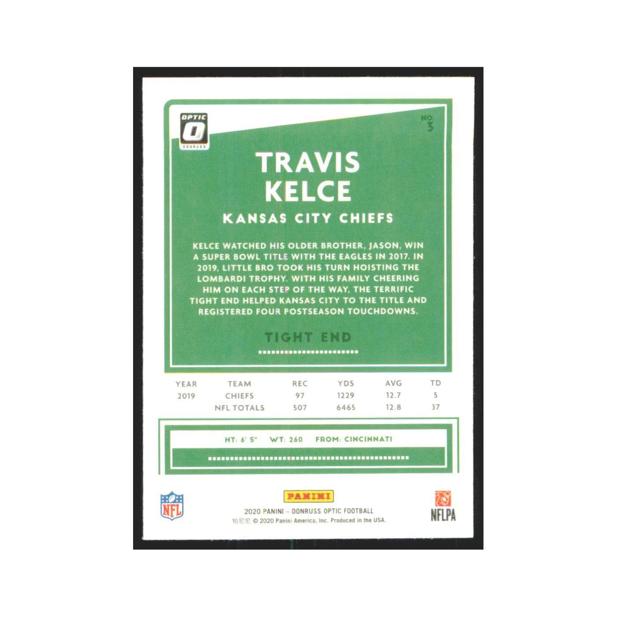 2020 Donruss Optic Travis Kelce Chiefs #3