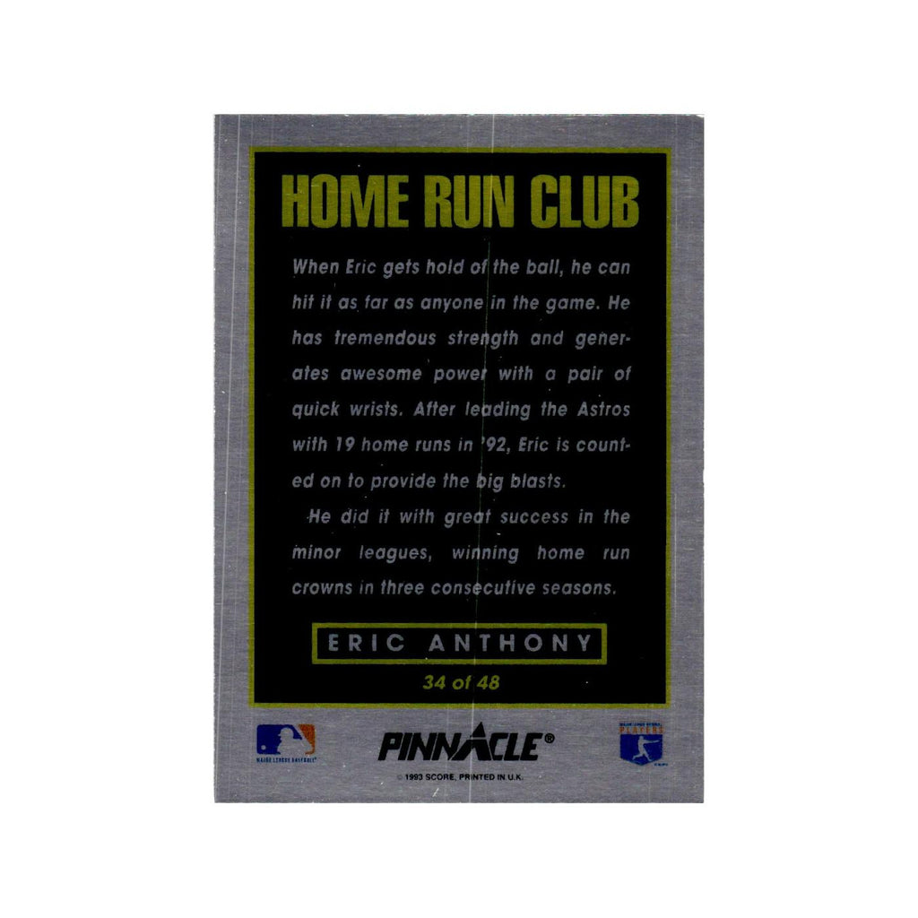 Eric Anthony 1993 Pinnacle Home Run Club #34 Houston Astros Baseball Card NM