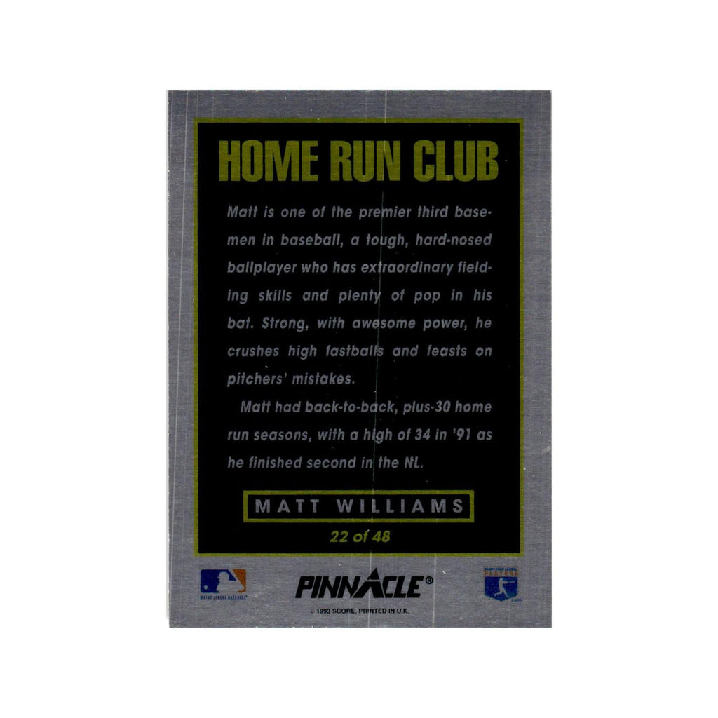 Matt Williams 1993 Pinnacle Home Run Club #22 San Francisco Giants NM