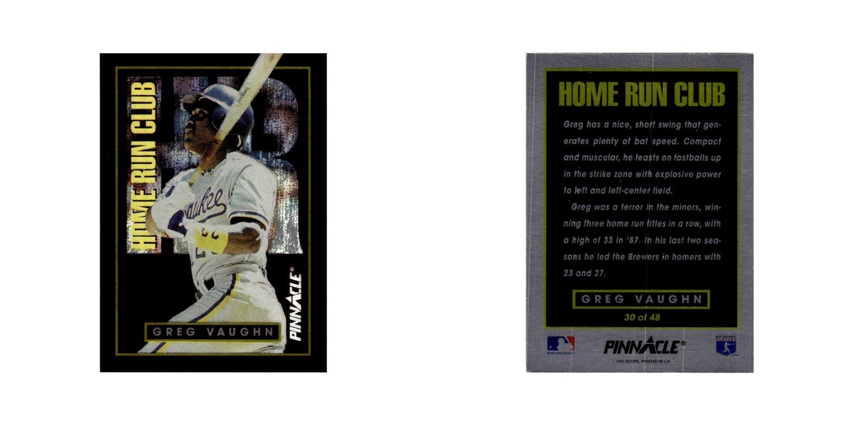 Greg Vaughn 1993 Pinnacle Home Run Club #30 Milwaukee Brewers Baseball Card NM