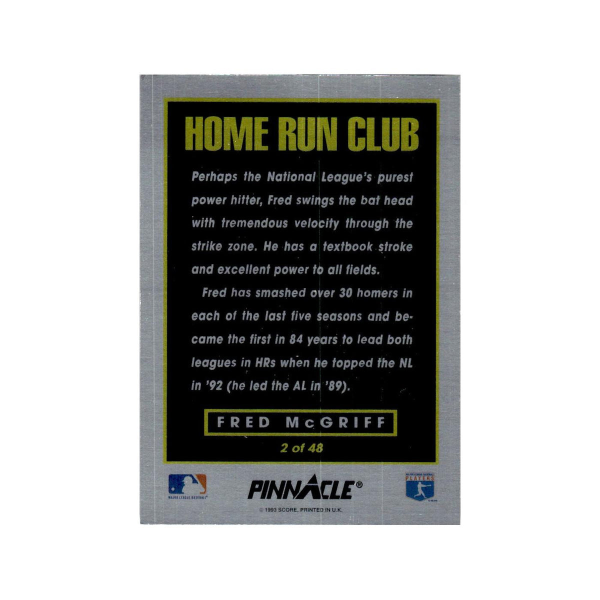 Fred McGriff 1993 Pinnacle Home Run Club #2 San Diego Padres Baseball Card NM