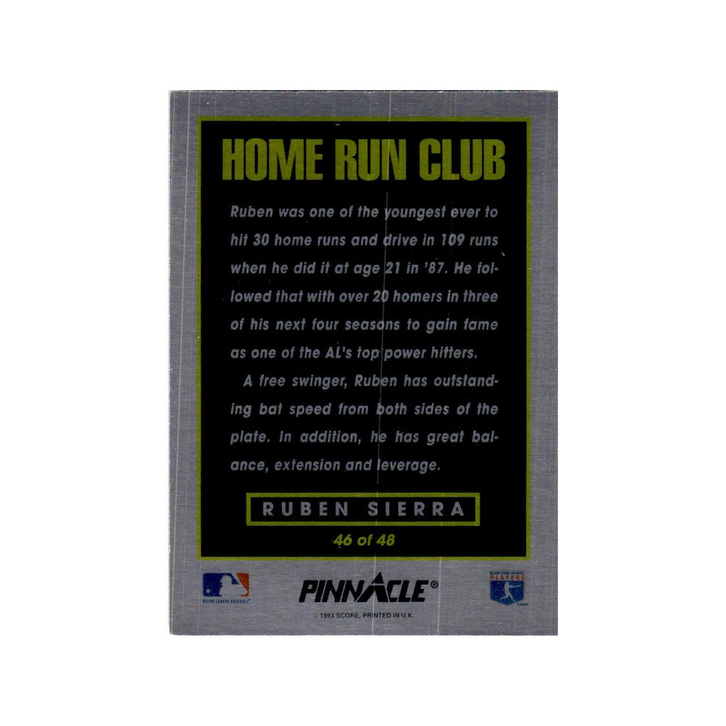 Ruben Sierra 1993 Pinnacle Home Run Club #46 Oakland Athletics Baseball Card NM