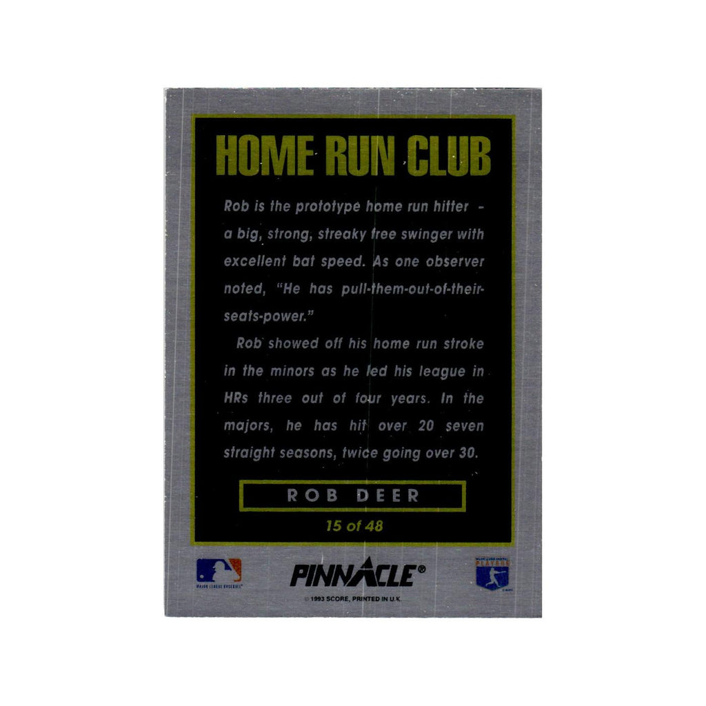 Rob Deer 1993 Pinnacle Home Run Club #15 Detroit Tigers Baseball Card NM