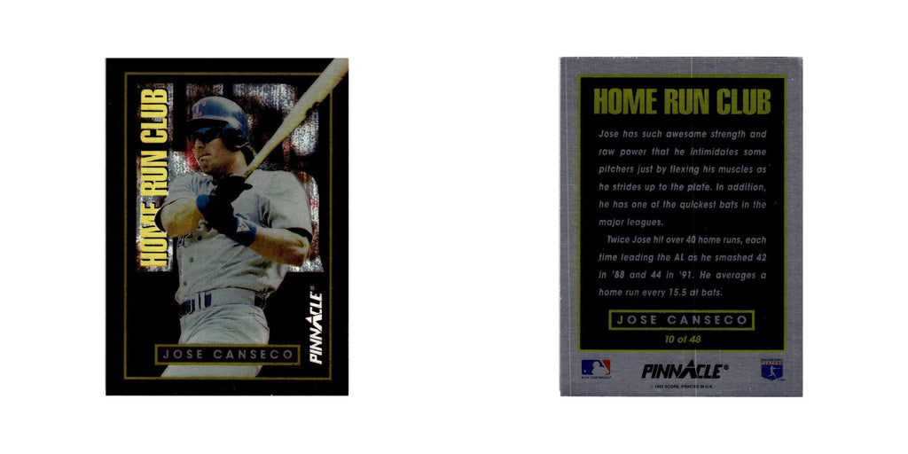 Jose Canseco 1993 Pinnacle Home Run Club #10 Texas Rangers Baseball Card NM