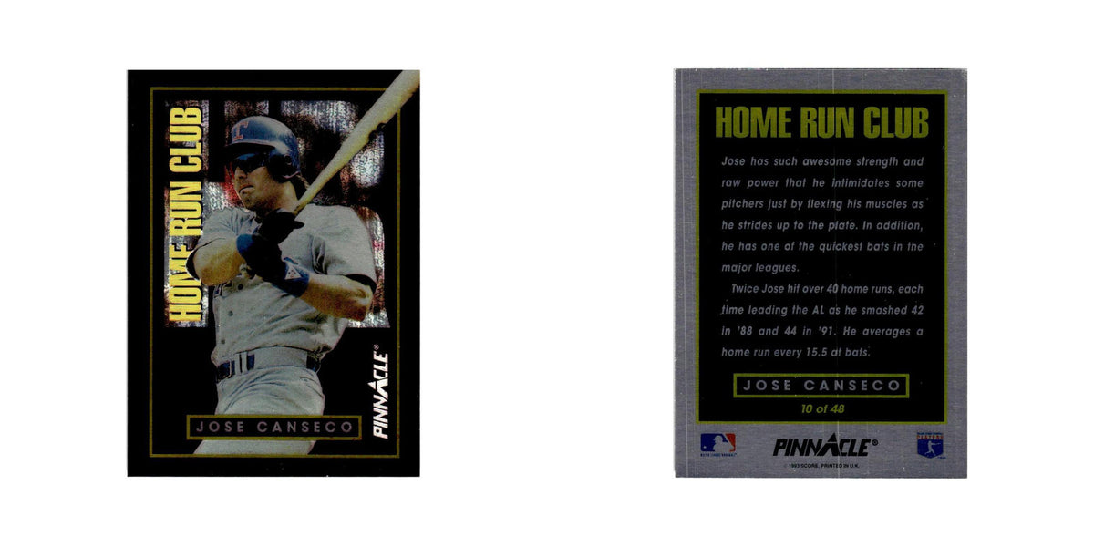 Jose Canseco 1993 Pinnacle Home Run Club #10 Texas Rangers Baseball Card NM