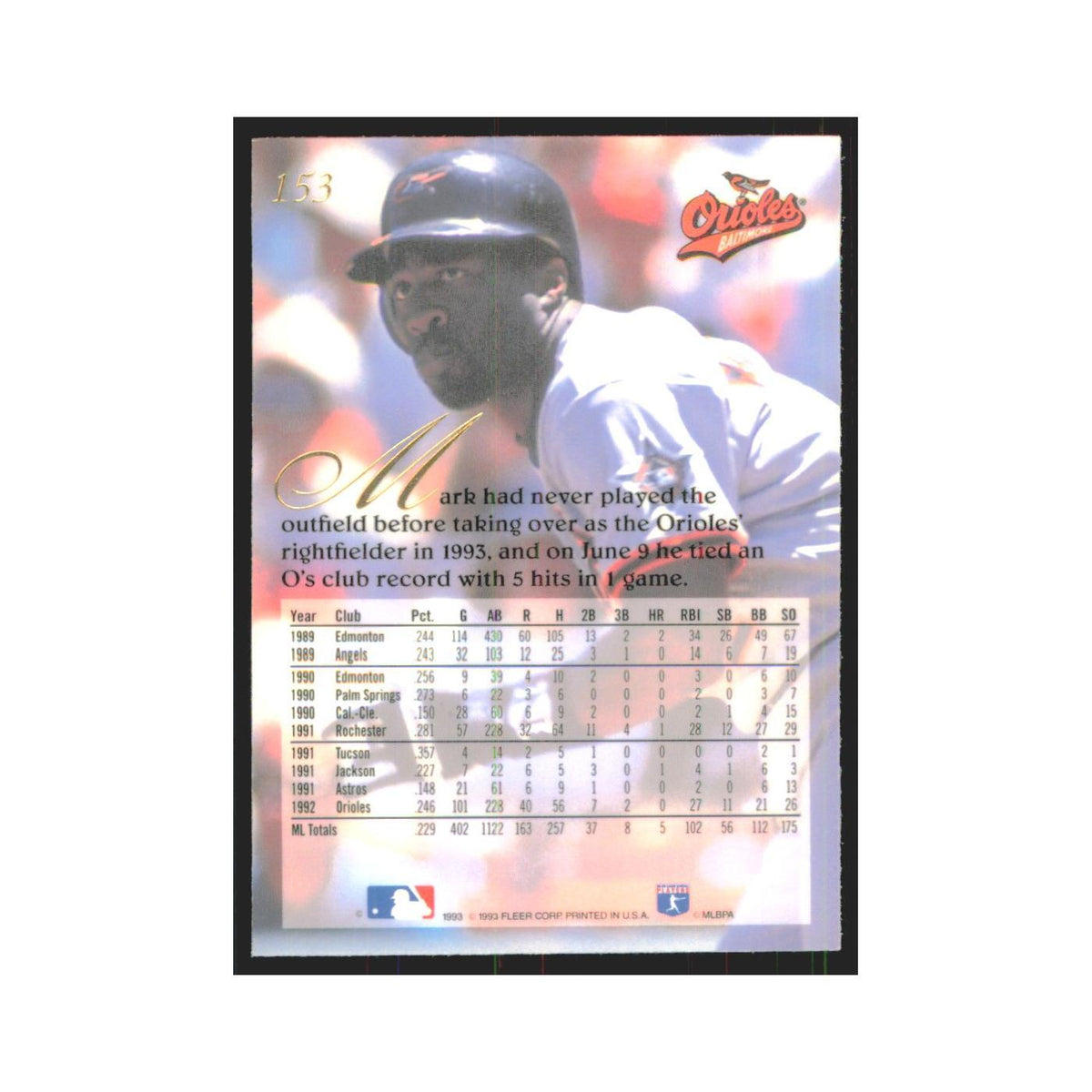 1993 Flair Mark McLemore Orioles #153