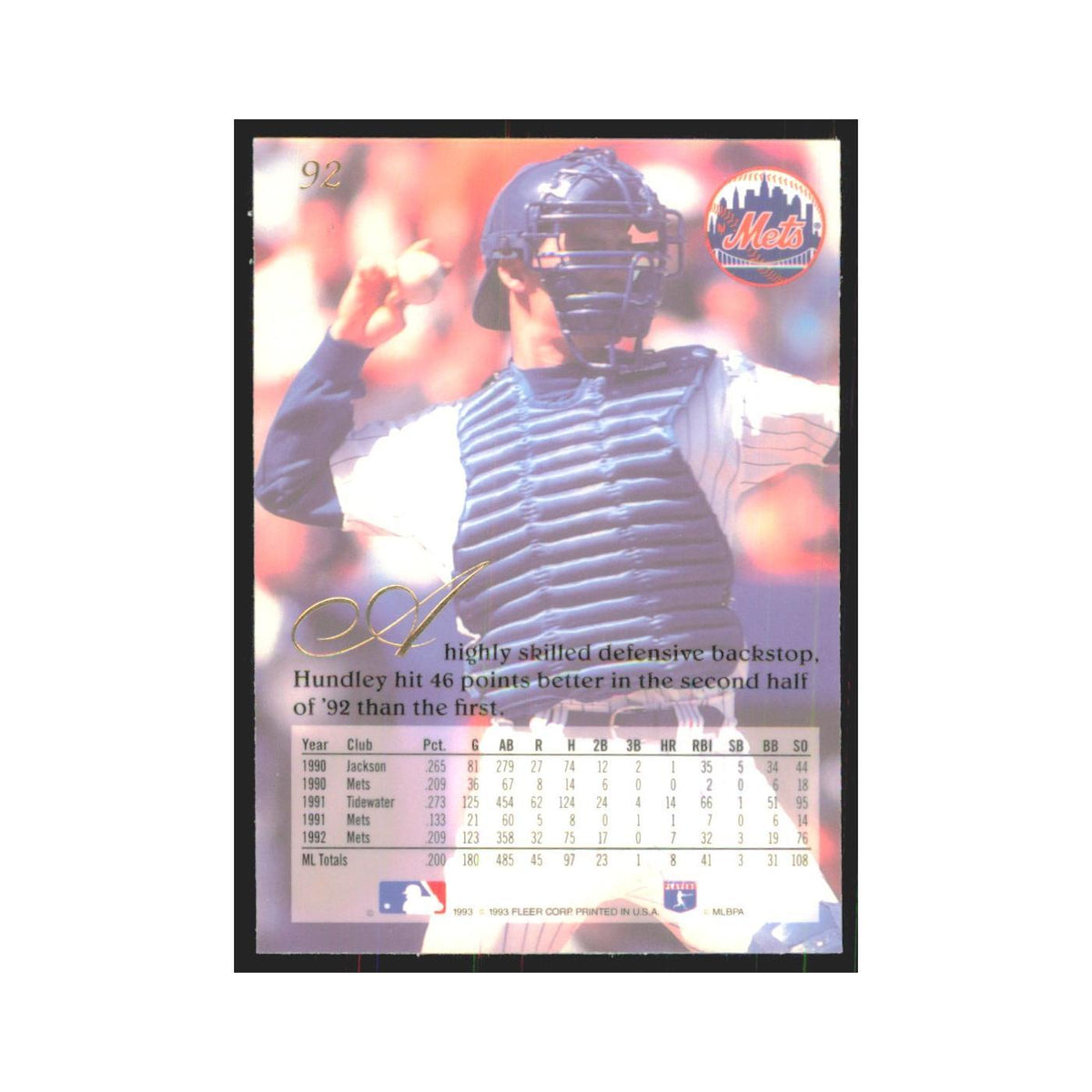 1993 Flair Todd Hundley Mets #92