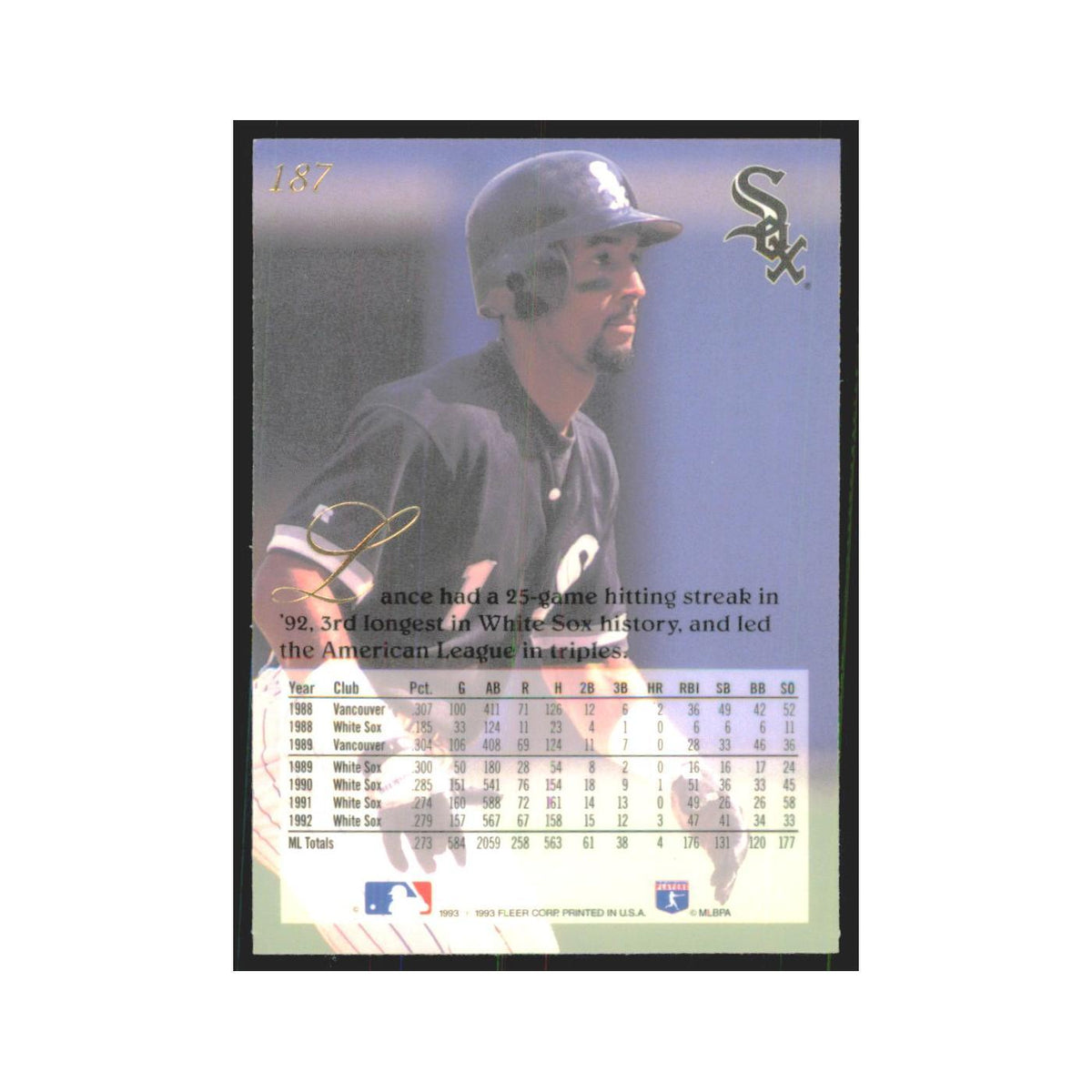 1993 Flair Lance Johnson White Sox #187