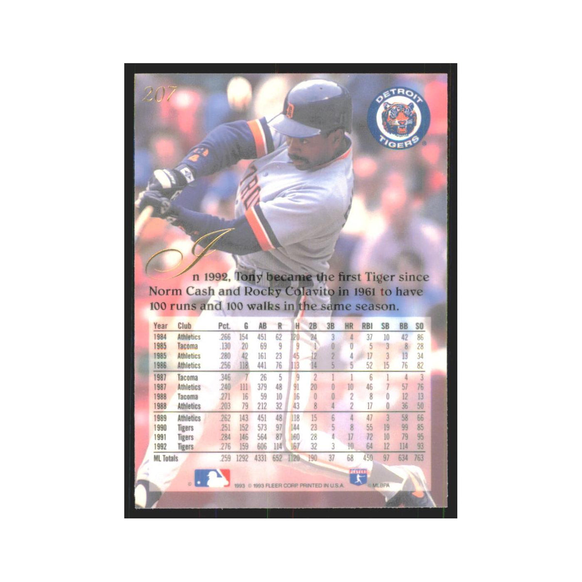 1993 Flair Tony Phillips Tigers #207
