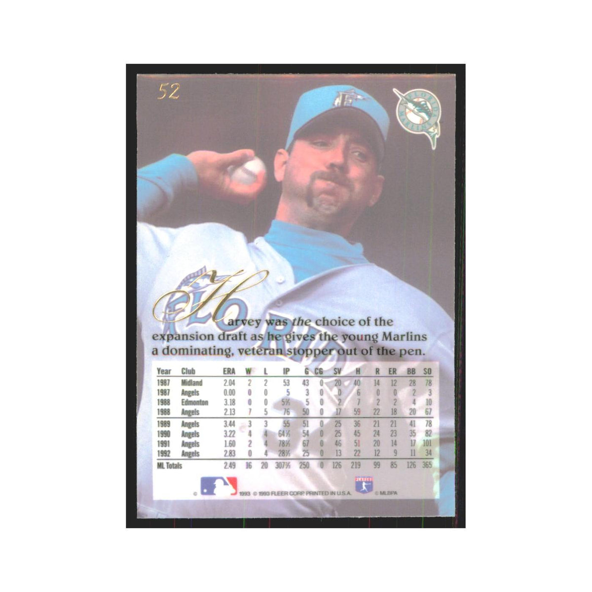1993 Flair Bryan Harvey Florida Marlins #52