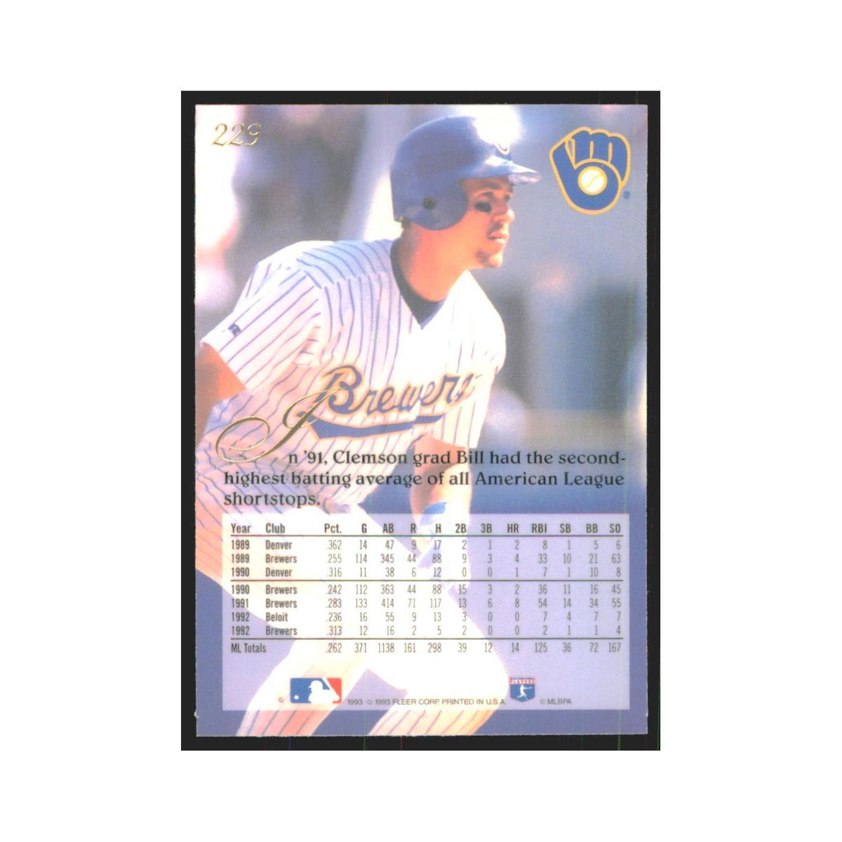 1993 Flair Bill Spiers Brewers #229