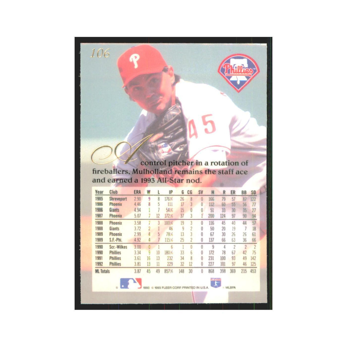 1993 Flair Terry Mulholland Phillies #106