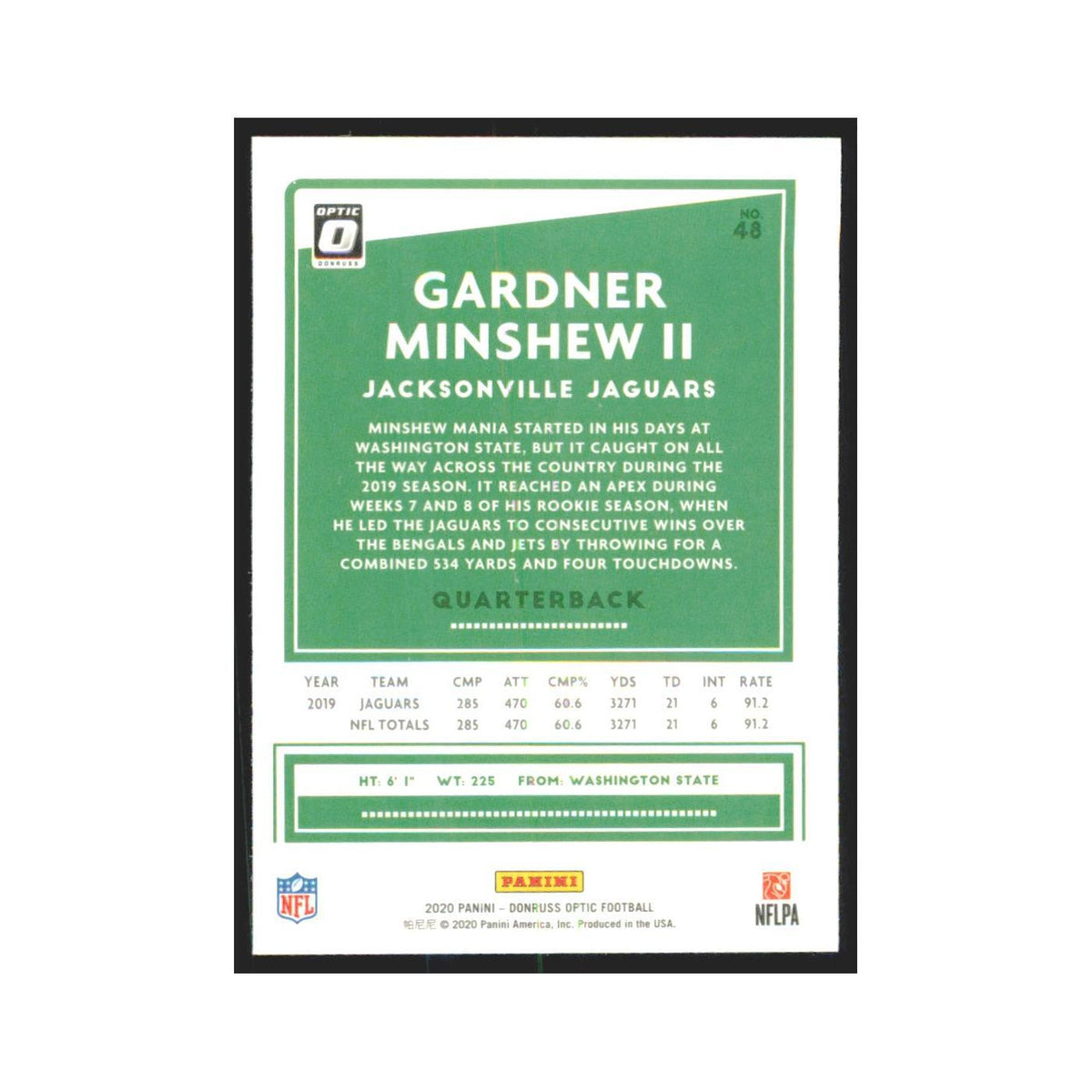 2020 Donruss Optic Gardner Minshew II Jaguars #48