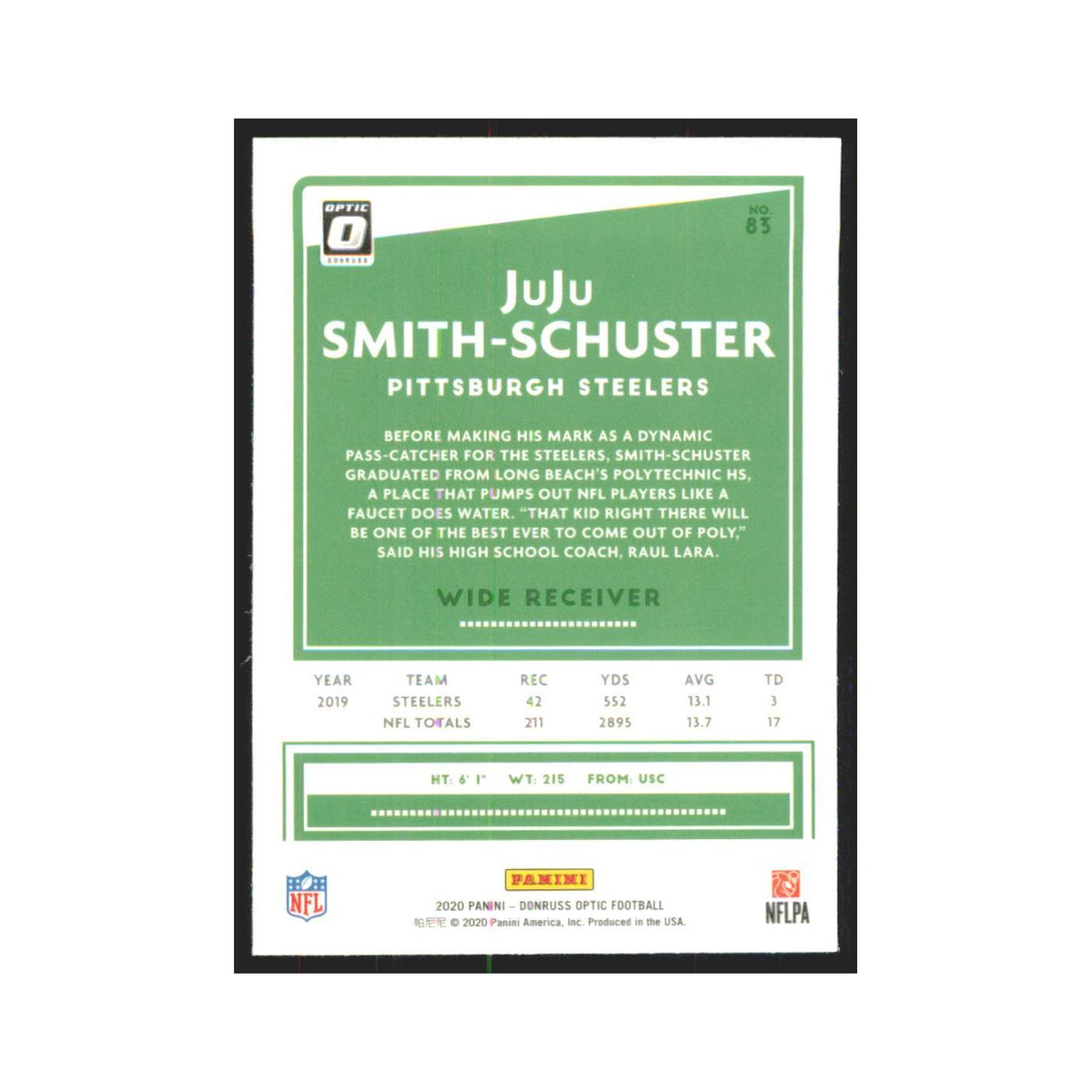 2020 Donruss Optic JuJu Smith-Schuster Steelers #83