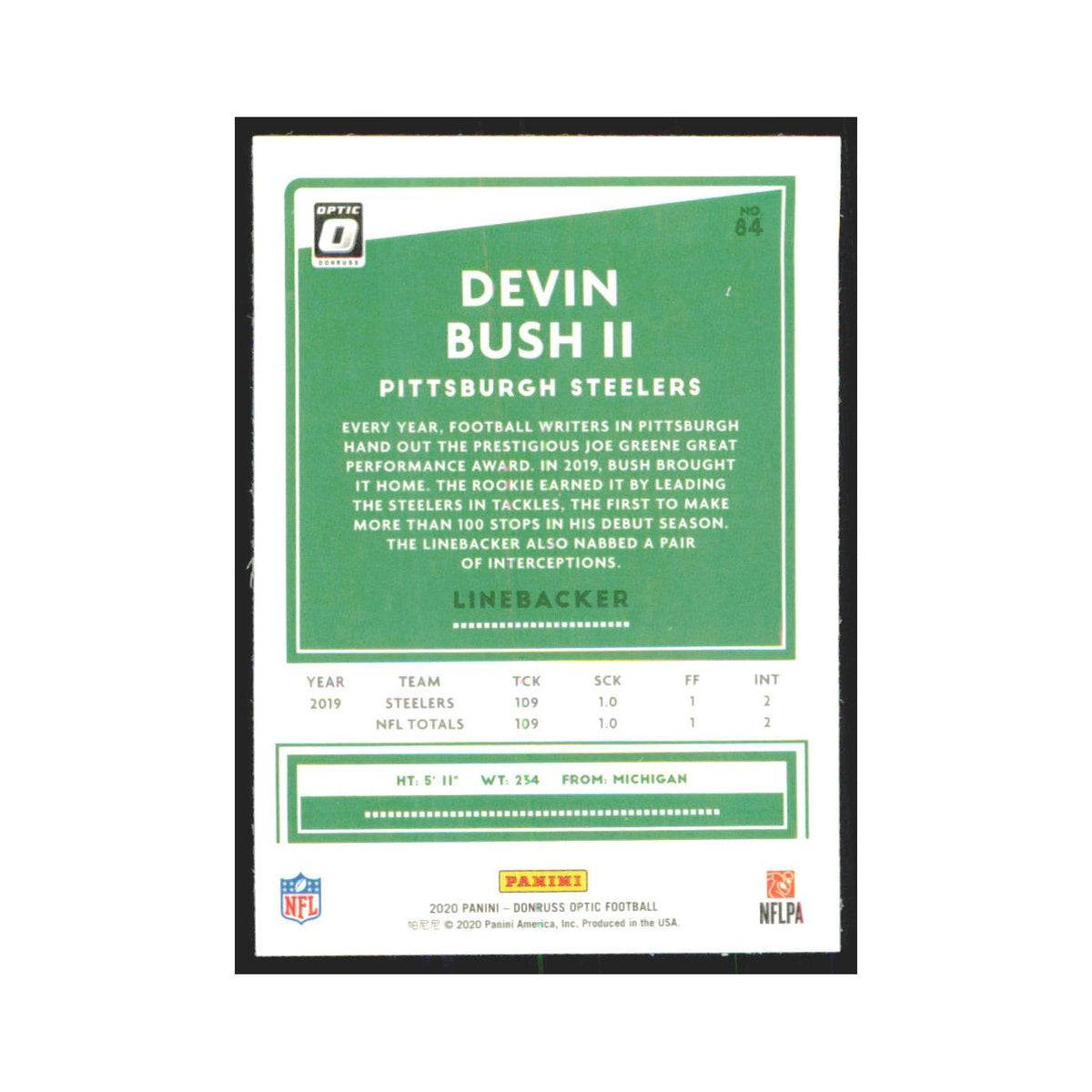 2020 Donruss Optic Devin Bush II Steelers #84