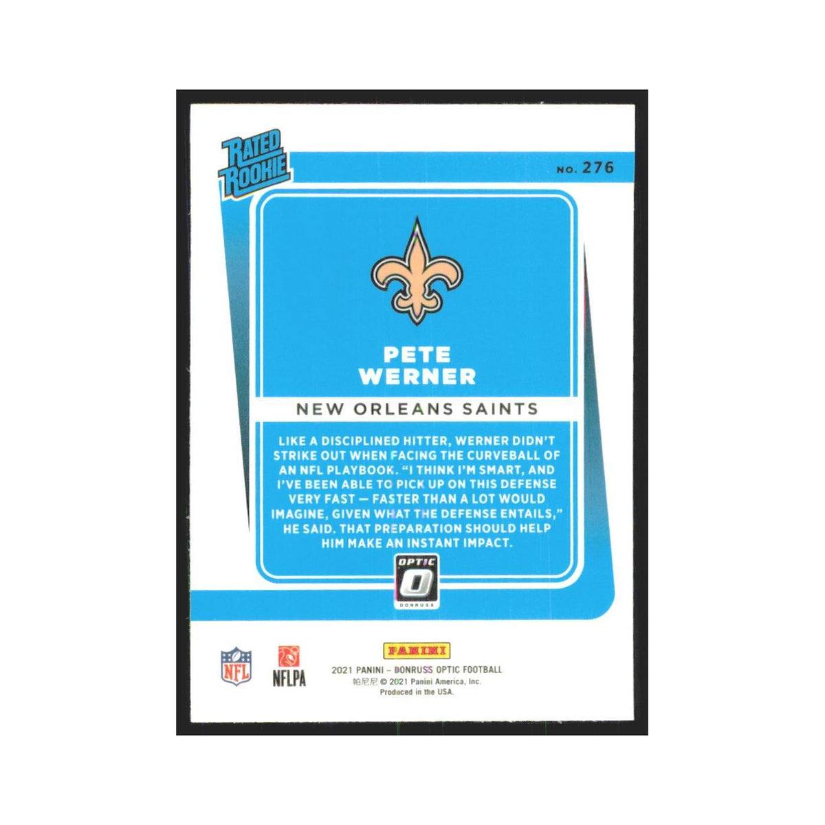 2021 Donruss Optic Pete Werner RC Saints #276