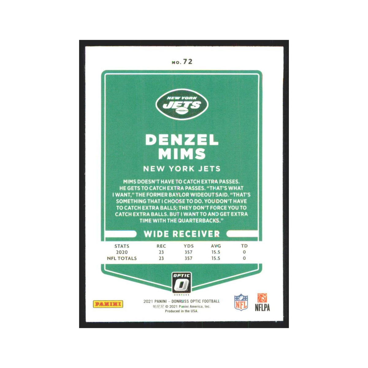 2021 Donruss Optic Denzel Mims Jets #72