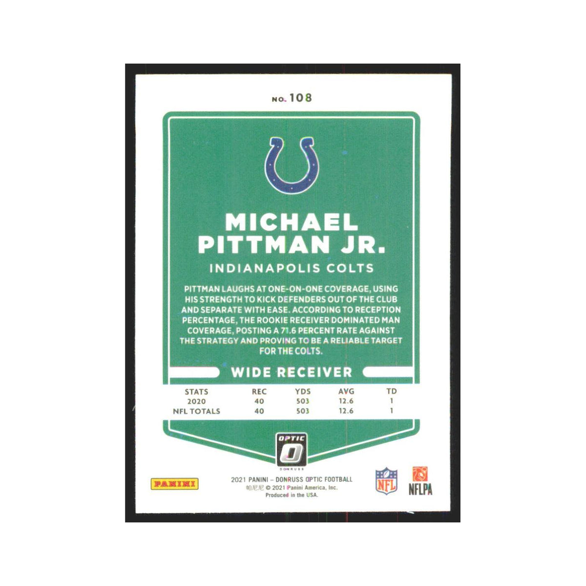 2021 Donruss Optic Michael Pittman Jr. Colts #108