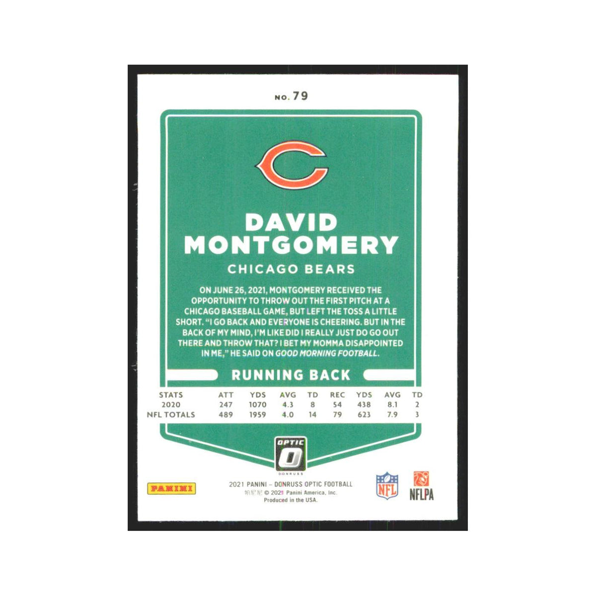 2021 Donruss Optic David Montgomery Bears #79