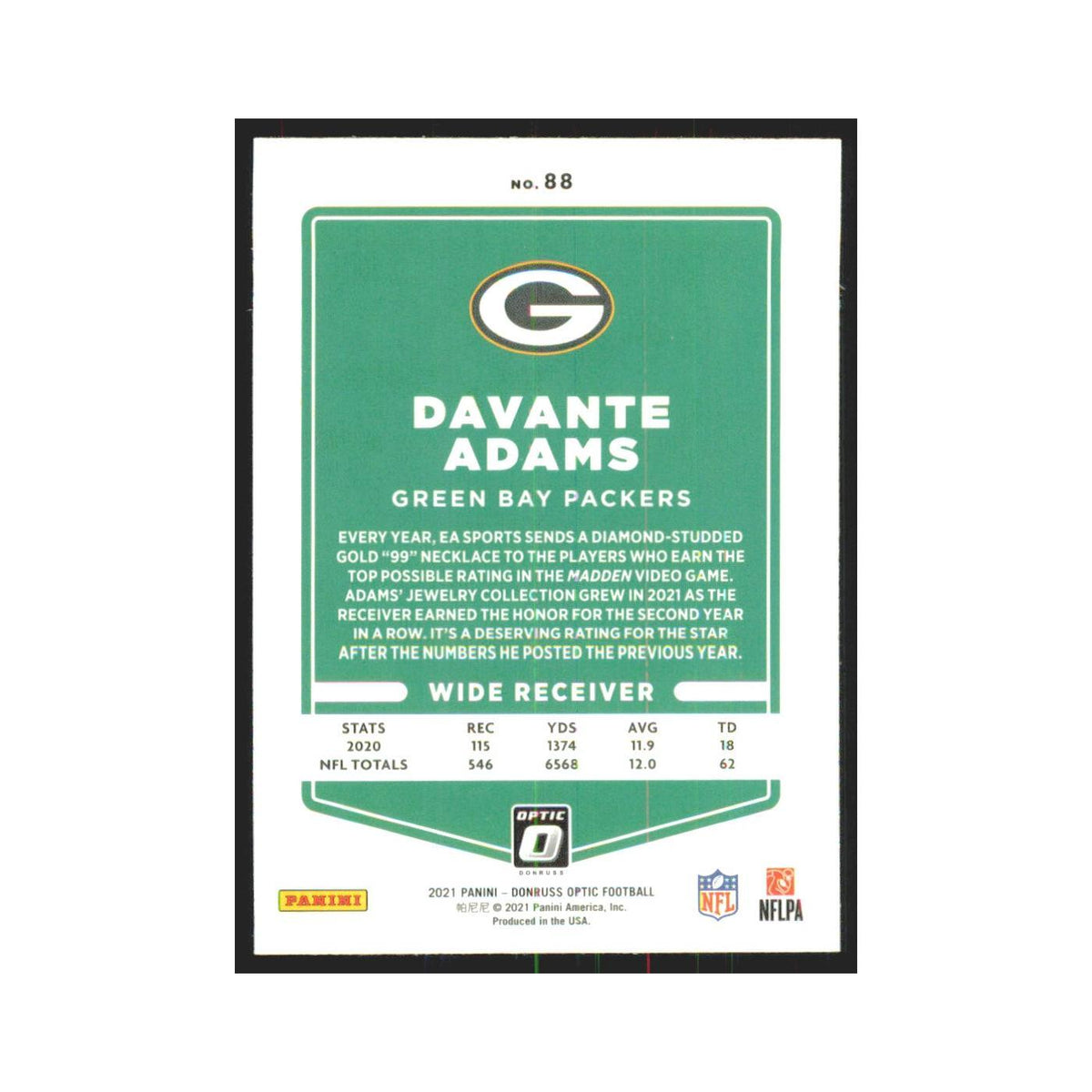 2021 Donruss Optic Davante Adams Packers #88