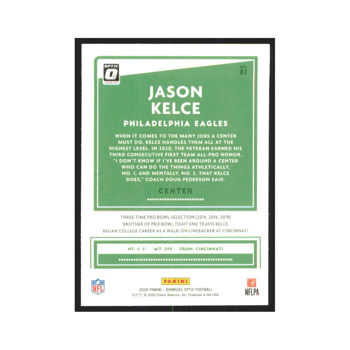 2021 Donruss Optic Jason Kelce Eagles #81