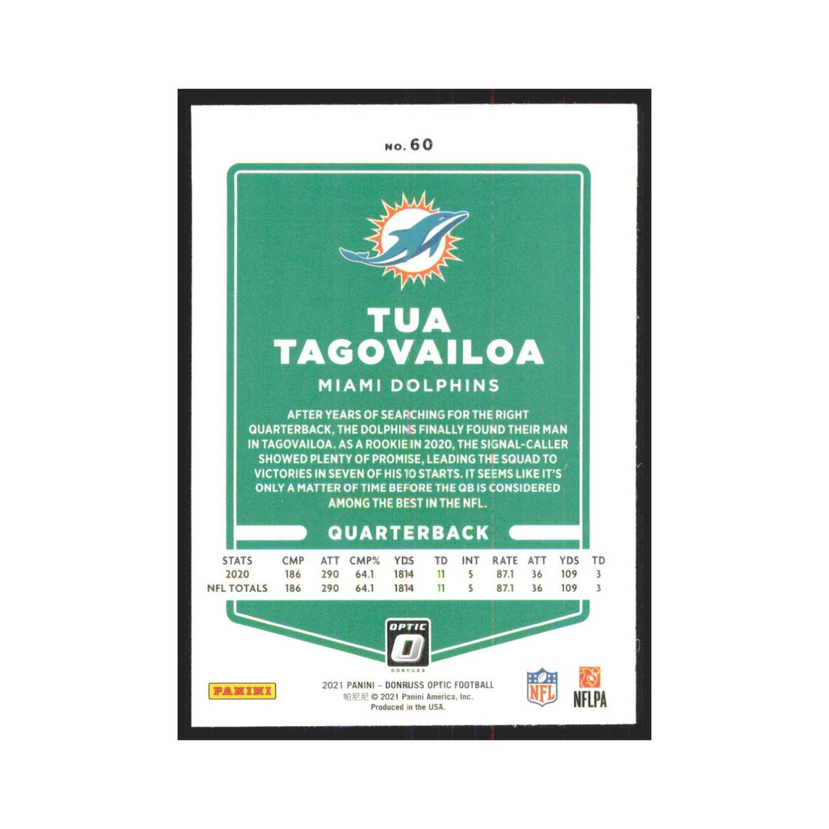 2021 Donruss Optic Tua Tagovailoa Dolphins #60