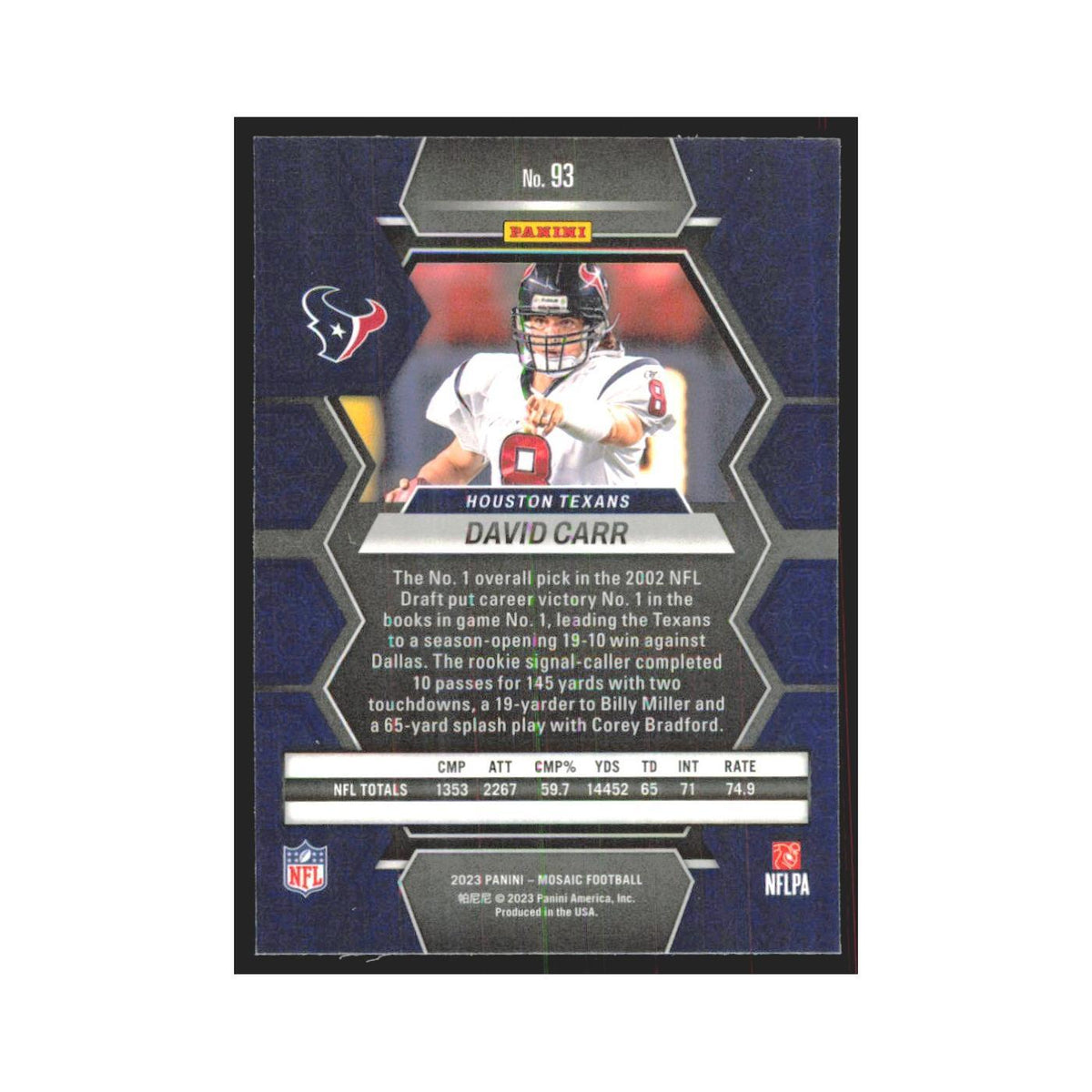 2023 Mosaic David Carr Texans #93