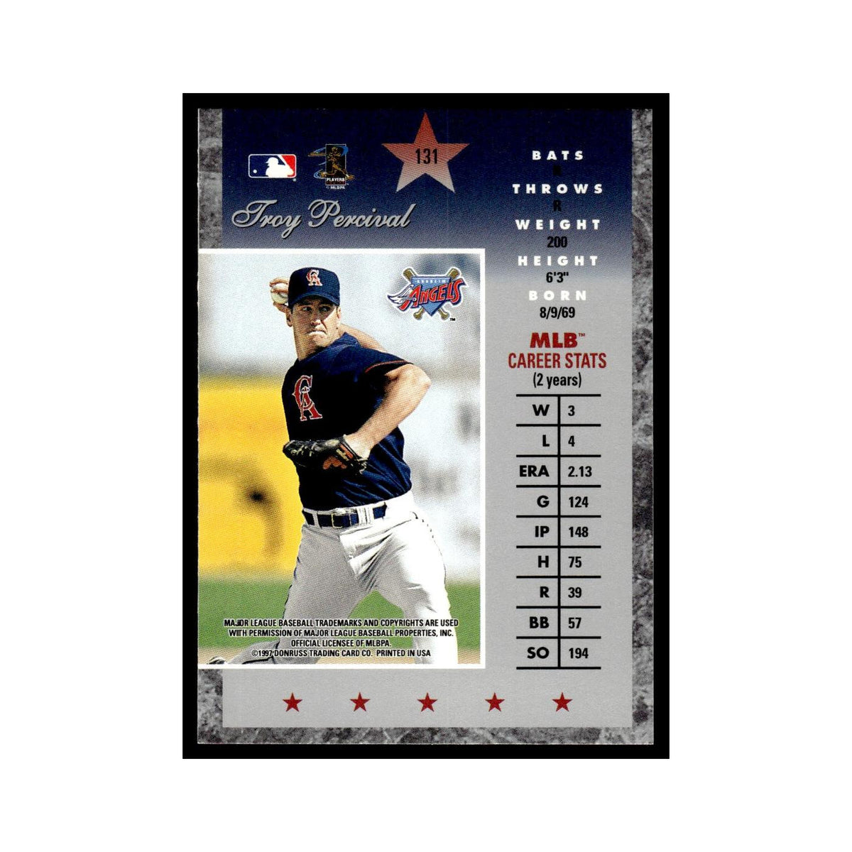 Troy Percival 1997 Donruss Elite #131 Anaheim Angels Baseball Card NM