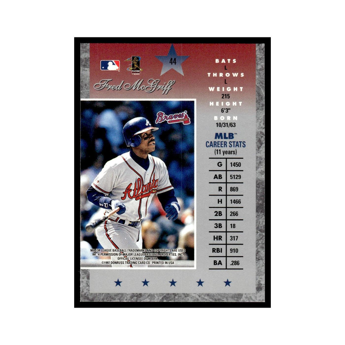 Fred McGriff 1997 Donruss Elite #44 Atlanta Braves Baseball Card NM