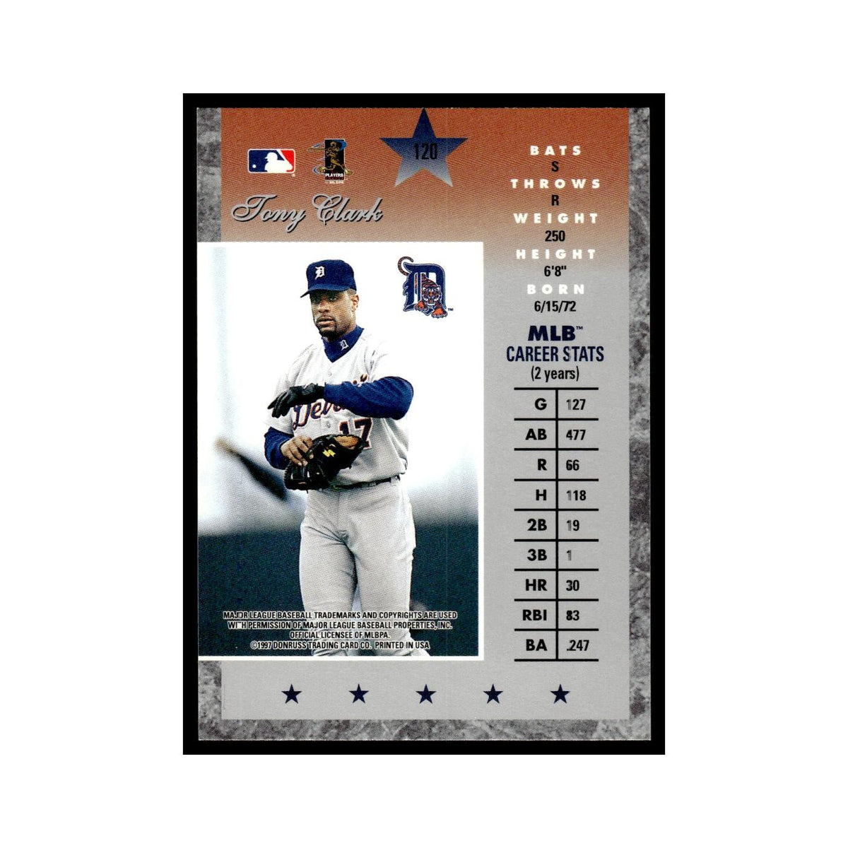 Tony Clark 1997 Donruss Elite #120 Detroit Tigers Baseball Card NM