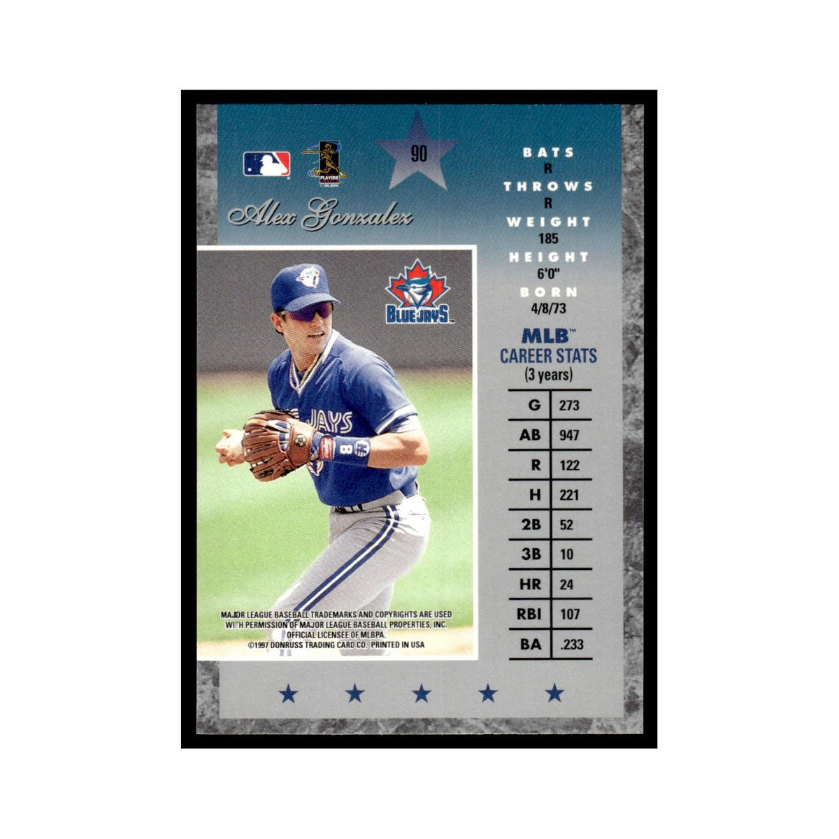Alex Gonzalez 1997 Donruss Elite #90 Toronto Blue Jays Baseball Card NM