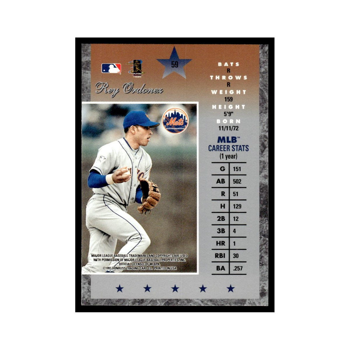 Rey Ordonez 1997 Donruss Elite #59 New York Mets Baseball Card NM