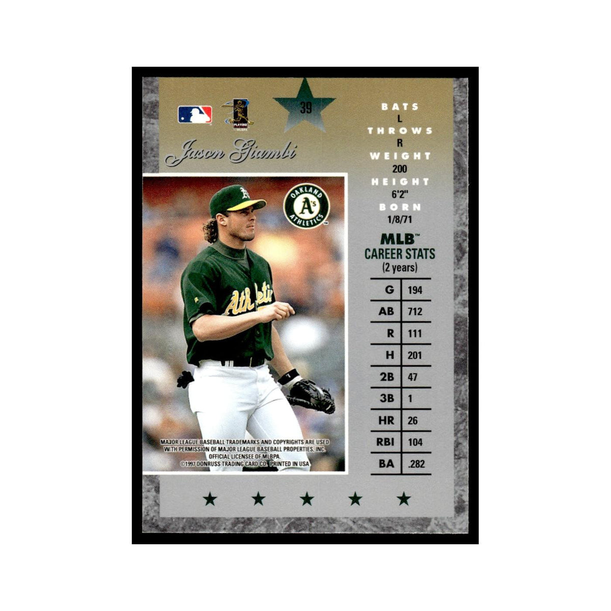 Jason Giambi 1997 Donruss Elite #39 Oakland Athletics Baseball Card NM